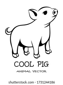 Black Vector illustration cartoon on a white background of a cute pig. 