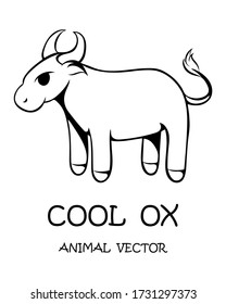 Black Vector illustration cartoon on a white background of a cute ox. 