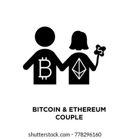 Black vector illustration of Cryptocurrency love icon, couple symbol