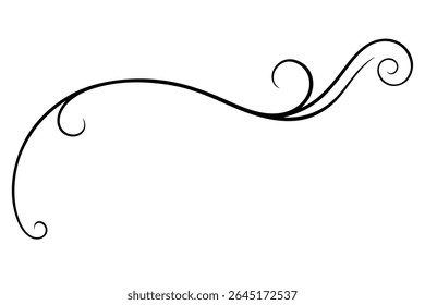 A black vector illustration of a curled corner design featuring flowing lines and swirls against a white background The style is simple and elegant