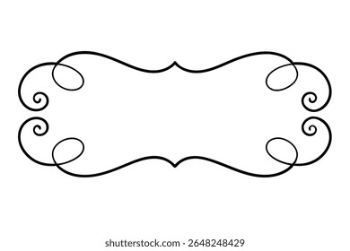 A black vector illustration featuring a decorative frame composed of swirling and curling lines against a white background. The style is simple and elegant.