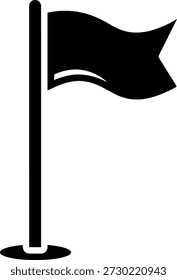 Uma ilustração vetorial preta de uma bandeira em um poste, representando conquista, destino ou um marcador.