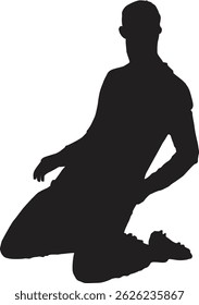 Ilustração do vetor preto de um jogador de futebol em ação. Ótimo para folhetos de torneio, logotipos de roupas esportivas ou mercadorias para fãs
