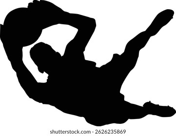 Ilustração do vetor preto de um jogador de futebol em ação. Ótimo para folhetos de torneio, logotipos de roupas esportivas ou mercadorias para fãs