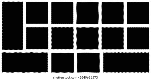 	
Black Vector illustration frames. Geometric shapes stickers with zigzag wavy. Set of frames with edge, scallop edge shapes set of photo frames zigzag edge shapes	
