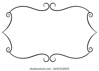 A black vector illustration of a freehand swirl frame on a white background The frame is composed of flowing lines and decorative swirls creating an elegant and ornate design.