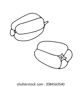 Ilustración vectorial negra de un grupo de bellas pimientos brillantes Aislados sobre un fondo blanco