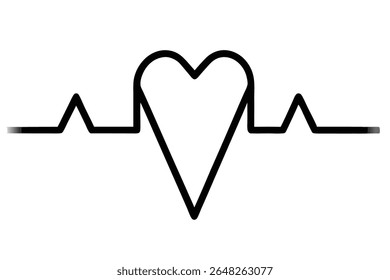 A black vector illustration of a heart shape integrated into a heartbeat line graphic on a white background. The style is simple and bold.