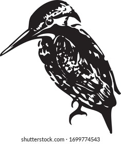 Black vector illustration of kingfisher