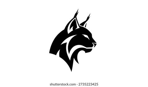 A black vector illustration of a lynx head in profile. The silhouette features sharp lines and stylized fur details. Editable vector format for versatile use.