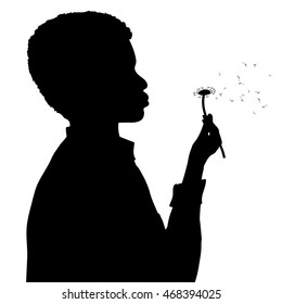 Black vector illustration of man with flower