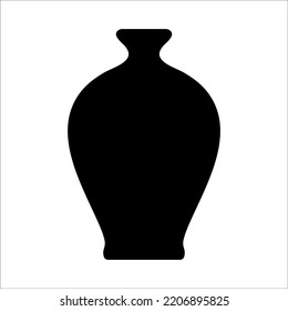 Schwarze Vektorgrafik moderner Keramikvase. Einzelelement im trendy-boho-Stil einzeln auf weißem Hintergrund