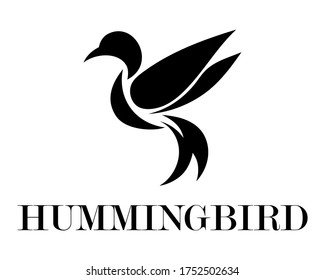 Black Vector illustration on a white background of flying hummingbird. Suitable for making logos.