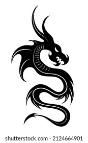 Black vector illustration on white background, dragon tattoo 