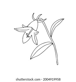 Ilustración del vector negro una flor con hojas aisladas en fondo blanco