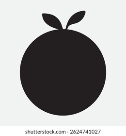 Black Vector illustration Orange fruit with a  leaf