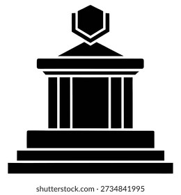 Black vector illustration of a pedestal or monument base with a geometric structure on top.