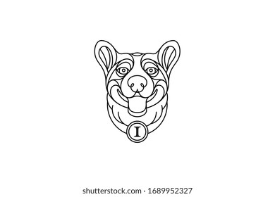 Black vector illustration in portrait mode about a Corgi dog