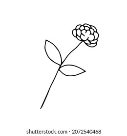 A Black Vector illustration of a rose flower with leaves isolated on a white background
