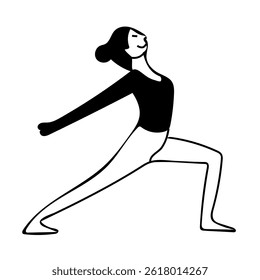 Black vector illustration of a running young woman's silhouette in a sport pose, showing her body outline as a fitness figure