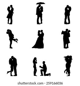 Black Vector Illustration Silhouette Couples In Love