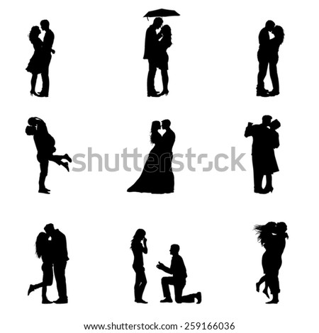 Black Vector Illustration Silhouette Couples In Love