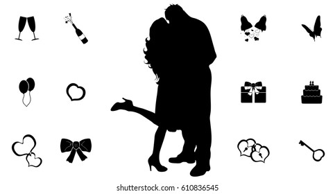 Black vector illustration silhouette with wedding icons