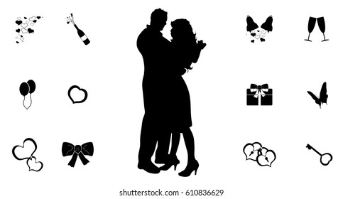 Black vector illustration silhouette with wedding icons