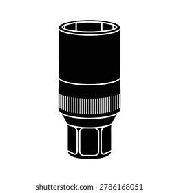 Black vector illustration of a single socket wrench head with hand tool