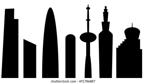 Black vector illustration of skyline of city