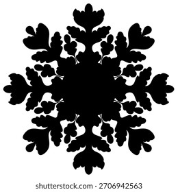 Black vector illustration of a snowflake silhouette isolated on white background. Minimal winter ornament design for Christmas decorations, greeting cards, wrapping paper, stickers, prints. EPS 10