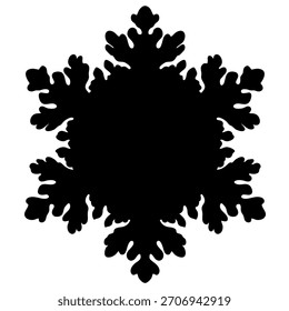 Black vector illustration of a snowflake silhouette isolated on white background. Minimal winter ornament design for Christmas decorations, greeting cards, wrapping paper, stickers, prints. EPS 10