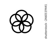 Black vector illustration of a symmetrical floral-like pattern representing unity and interconnectedness