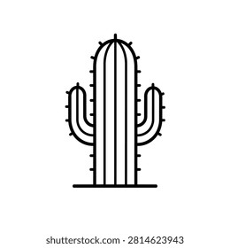 Black vector illustration of a tall cactus with two arms