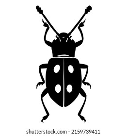 Black vector illustration of a tropical beetle. The insect is a pest of forests and gardens. Drawing for tattoo	

