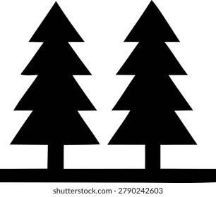 Black vector illustration of twin coniferous trees representing forest landscape sustainability outdoors environment and woodland scenery for natural design projects and signage.