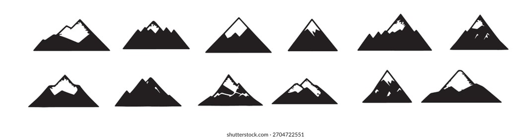 Black vector illustrations of mountain silhouettes in a clean, simple design.