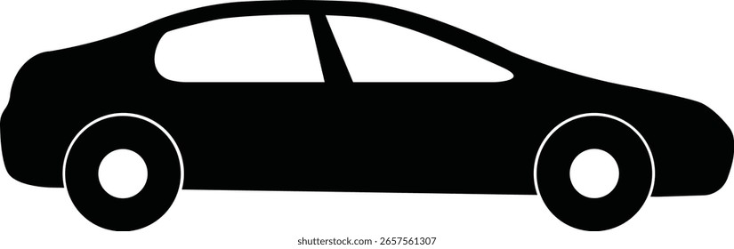 black vector image of saloon car transportation