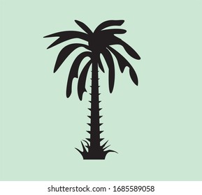 Black vector image of a tropical palm tree