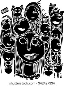 black vector of imagination girl face design