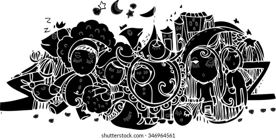 black vector of imagination line art design