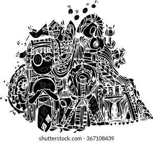 black vector of imagination line art design