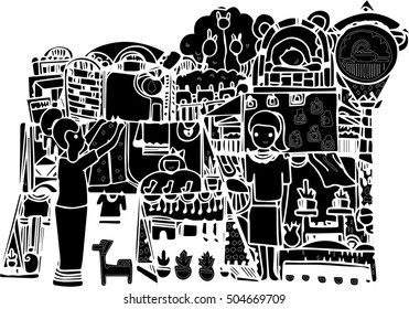 black vector of imagination line art design. abstract art
