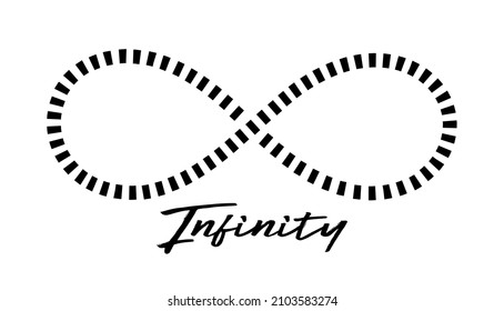 Black vector Infinity forever love symbol dotted line art sign silhouette.Eternal,limitless emblem.Cycle,endless,life concept.Logo icon.Tattoo.Wedding ring.Vinyl wall sticker decal.Road.DIY.Number 8