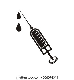 Black vector injection syringe icon on white background