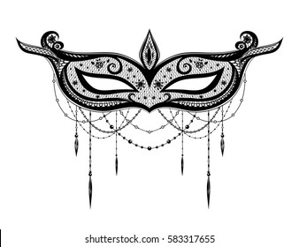 Black vector isolated carnival mask on white background. Mardi Gras.