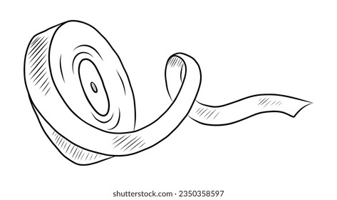 BLACK VECTOR ISOLATED ON A WHITE BACKGROUND DOODLE ILLUSTRATION OF A ROLL OF DECORATIVE SATIN RIBBON