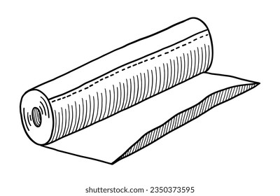 BLACK VECTOR ISOLATED ON A WHITE BACKGROUND DOODLE ILLUSTRATION OF A ROLL OF CELLOPHANE BAGS