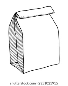 BLACK VECTOR ISOLATED ON A WHITE BACKGROUND DOODLE ILLUSTRATION OF A PAPER BAG