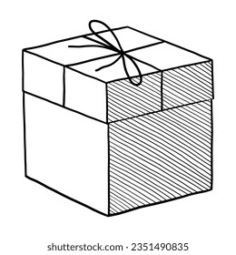 VECTOR NEGRO AISLADO EN UNA ILUSTRACIÓN DE DOODLE DE FONDO BLANCO DE UNA CAJA DE CARTÓN CON UN TORNILLO